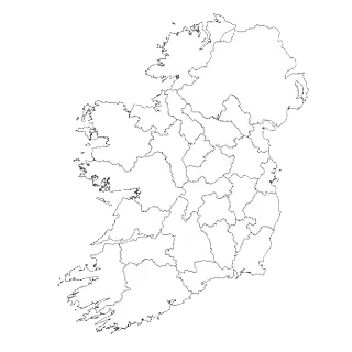Map of Ireland showing the 26 counties 