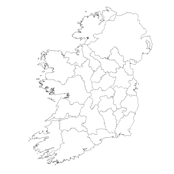 Map of Ireland showing the 26 counties 